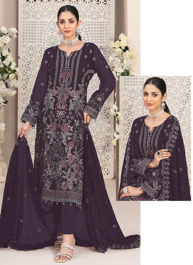 Faux Georgette Dusty Lavender Festival Wear Embroidery Work Pakistani Suit